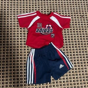 3M adidas Red Soccer Tee with Navy Shorts Set for Baby